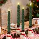 4 Pcs Christmas Tree Candles with Remote, Waxy Flameless Taper Candles Flickering, Green LED Candlesticks Battery Operated for New Year Celebration Holiday Decorations 9.7 Inches