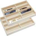 Amylove 2 Pcs Sunglass Organizer Trays Glasses Stackable Jewelry Trays Sunglass Organizer Display Box(8 Grids,Beige)