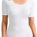 Nebility Shapewear Bodysuit for Women Tummy Control Seamless Body Shaper Short Sleeve Body Suits for Women Tank Tops (X-Large, White)