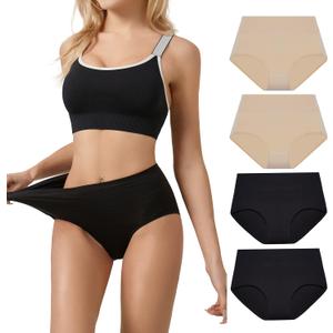 SERISIMPLE Viscose Bamboo Women Luxury Underwear Silky Comfy Ultra Soft Briefs Breathable Stretch High&Mid Waist Panties 4 pack (XL, High-Assorted 2)