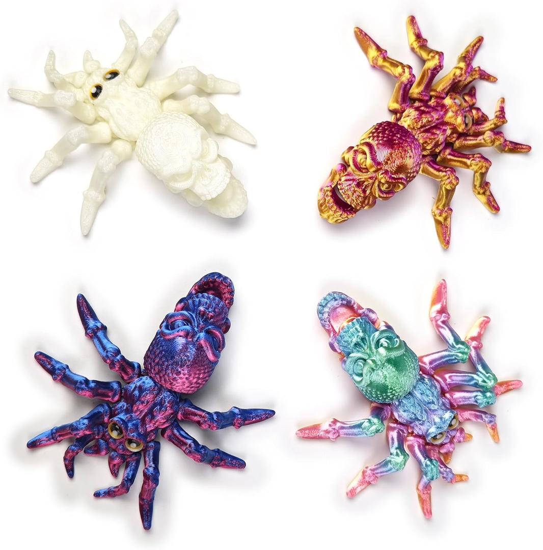 4PCS 3D Printed Double Head Spider, 3D Printed Animals Fidget Toys for Easter Eggs Filled, Easter Basket Stuffers, Easter Gifts for Kids, Easter Basket Filler, Easter Egg Fillers for Boys Girls