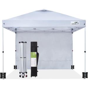 10x10ft Pop Up Canopy Tent with Removable Sidewall, Instant Shade Canopy with Vented Roof for Patio Outdoor Camping with Wheel-Bag, 4 Sand Bags, 8 Stakes