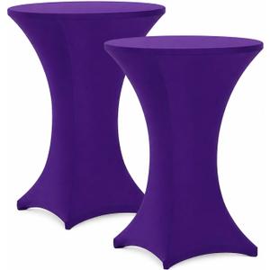 Cocktail Table Covers - 2 Pack 32x43 Inch Table Cloth - Purple Fitted Stretch Spandex Round High Top Tablecloth for Party, Bar, Birthday, Pub, Banquet