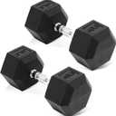 Rubber Encased Hex Dumbbell, Hand Weights with Anti-Slip Cast Iron Grip for Exercise & Fitness, Weights Dumbbells Set of 2 for Strength Training, 5-50 LBS Pair