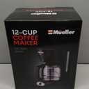 Mueller 12-Cup Drip Coffee Maker - Borosilicate Carafe, Auto-Off, Reusable Filter, Anti-Drip, Keep-Warm Function, Clear Water Level Window Coffee Machine, Kitchen Essentials & Accessories (Black)