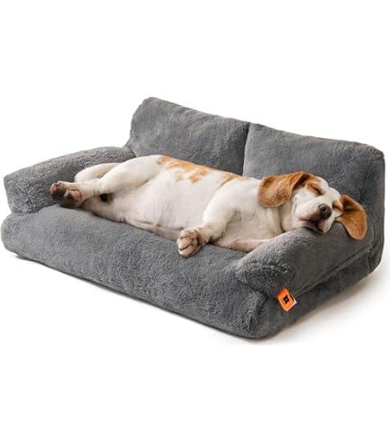 MEWOOFUN Cat Bed for Indoor Cats, Washable Dog Beds for Small Medium Dogs & Cats, Fluffy Cat Couch with NonSlip Bottom (Grey, 33.5" L x 25.6" W x 11.5" Th)
