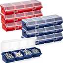 Hushee 6 Pcs Screw Organizer Box with Lid 4 Compartments Tool Bin Divider Plastic Stackable Hardware Organizer Small Part Storage Sorting Screw Box for Garage Workbench Craft Storage (Blue,Red)