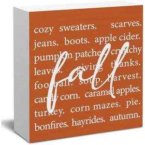 Fall Home Decor Autumn Harvest Wood Sign Fall Bathroom Decorations Farmhouse Home Table Desk Decor (5 x 5 Inches).   Fall Sign Decor, Football Fall Wooden Sign Decor Desk Sign Rustic Autumn Wooden Block Sign Rustic Home Shelf Wall Decoration