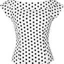 YARN & INK Women's 1950s Vintage Pinup Tops Back Bow Tie Cute Rockabilly Work Formal Shirt, Casual Blouse for Women (White, S)