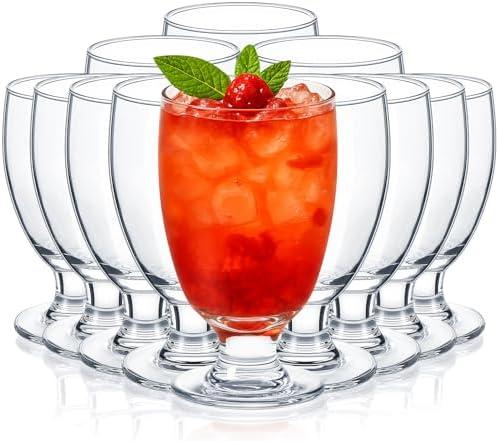 Patelai Set of 11 Clear Glasses 10.5 oz Water Goblet Glass Stemmed Water Glasses for Juice Wine Beer Tea Milk Cold Beverages Drinks Dishwasher Safe