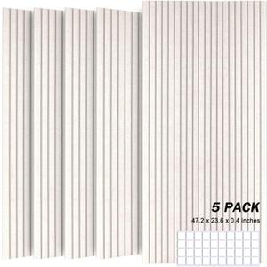 5 Pack Acoustic Panels, 47.2" X 23.6" X 0.4" Decorative Sound Proof Felt Panels, Sound Dampening Panels, Self-Adhesive Sound proof panels for walls, Creative Slotting Design. (Light Camel)
