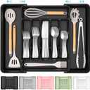 ukeetap Extra Large Expandable Silverware Organizer, BPA-Free Food-Safe Cutlery Flatware Organizer, Kitchen Utensil Drawer Organizer, Adjustable Silverware Holder for Spoons Forks Knives, Black