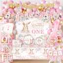 Some Bunny is One Decorations, All-in-1 Easter Bunny First Birthday Decorations Girl with Balloons Photo Banner Highchair Banner One Boxes Plates Napkins Cake Toppers Tablecloth Backdrop Easter Decor