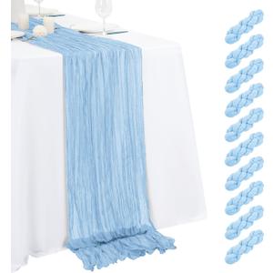 10 Pack Light Blue Cheesecloth Table Runner 17x108 Inch Semi Sheer Boho Gauze Cheese Cloth Table Runners, for Wedding Bridal Shower Birthday Party Home Decor Garden Farmhouse