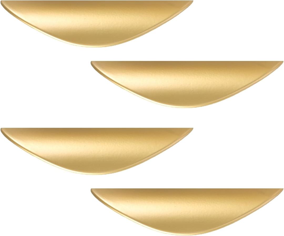4 Pack Brushed Gold Cabinet Pulls, 2-1/2in Hole Centers Kitchen Cabinet Handles, Matte Gold Half Moon Cupboard Hardware for Kitchen Drawers, Dresser, Bathroom Vanity