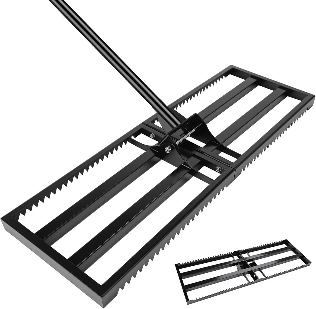 30x10 Heavy Duty Stainless Steel Lawn Leveling Rake with Serrated Edge & Adjustable Handle - Perfect for Grass, Soil Leveling, Golf Field Maintenance & Debris Cleaning