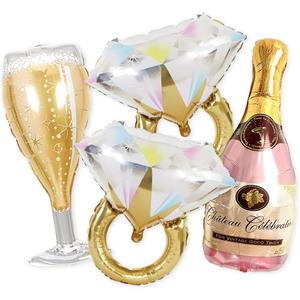 PartyForever 2 Gold Glitter Ring Bachelorette Party Balloons with 40inch Bottle Balloon and Glass Balloon Hen Party Decorations Balloons for Bridal Shower