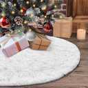 Dremisland Christmas Tree Skirt 48 inches White Christmas Tree Skirt with Silver Sequin Snowflakes Luxury Faux Fur Plush Xmas Tree Skirt Holiday Party Christmas Decorations (36inch/90cm, Sliver)