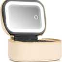 Mini Makeup Bag with Led Mirror, Small Travel Make up Bag 3 Light Modes Adjustable Brightness, for Women Organizer Cosmetic Bag, Portable Travel Train Toiletry Bag, for Pool Parties Work Touch-Ups 