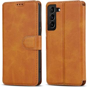 QLTYPRI Case for Samsung Galaxy A15 4G/5G, Premium PU Leather Simple Wallet Case [Card Slots] [Kickstand] [Magnetic Closure] Shockproof Flip Cover for Samsung Galaxy A15 4G/5G - Light Brown