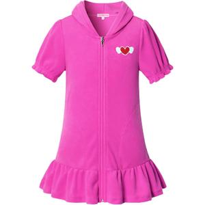 CHILDRENSTAR Girls Swim Coverups Terry Swimsuit Cover-Up Hooded Zip-Up Beach Robe (8-9 Years, Pink 21)