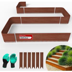 20ft. 6-Pack Cor-Ten Steel Landscape Edging - 40" L x 6" H Metal Edging for Landscaping with 6 Stakes, Hammer-in Garden Edging, Metal Landscape Edging for Flower beds, Lawn & Yard (Rusted)