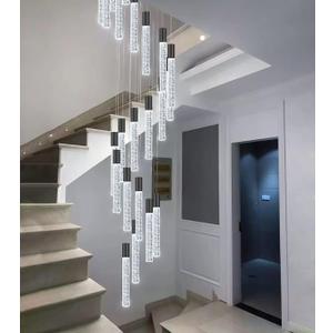 118" High Ceiling Chandelier Linear Crystal Pendants, Remote Dimmable, Compatible Sloped Ceilings, 12-Light Matte Black, 60 Watts LED, 4800 Lumens