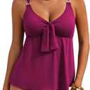Aleumdr Women's Tankini Swimsuits Tummy Control Two Piece Bathing Suit V Neck Tie Front Flowy Swim Top with Bottom (Pink, XXL)
