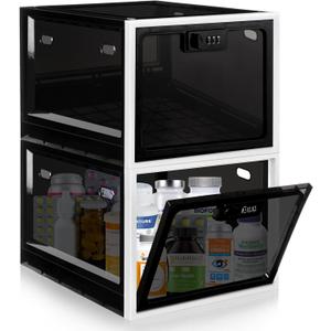 Gemaxvoled 2 Pack Medicine Lock Box, Large Capacity Premium Material Lockable Storage Bin Organizer Box with Combination Code for Safe Medication/Fridge Food/Snacks/Phone/Tablet Jail(Black)