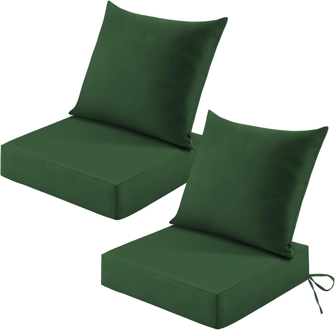 Patio Cushions for Outdoor Furniture, 24x24 Outdoor Couch Cushions, Waterproof & Fade-Resistant Patio Chair Cushions with Removable Cover, Replacement Outdoor Deep Seat Cushion, Forest Green(Set of 2), 24*24+5.75/25*22.5"