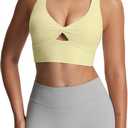 Aoxjox Women's Workout Sports Bras Twist Front Fitness Training Gym Bra Yoga Crop Lola Tank (Pastel Yellow, Small)