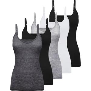 BQTQ 5 Pcs V Neck Camisole Tops for Women Spaghetti Strap Tank Top Womens Camisole Undershirt Slim Fitted Camisoles (XX-Large, Black, White, Gray, Dark Gray)