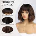 Short Highlight Wig with Bangs for Women Brown Mixed Gold Wig Highlights Medium Length Synthetic Hair Wavy Bob Wig Colorful Wigs14 Inches