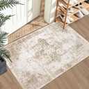 Area Rug 2x3 Washable Rug, Vintage Boho Medallion Entryway Rug Non-Slip Soft Low Pile Small Distressed Floor Carpet Retro Doormat for Kitchen Bedroom Laundry Bathroom Hallway (Brown, 2'x3')