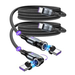 A.S Gen3 USB C Magnetic Charging Cable 240W (2Pack, 3.3ft/6ft), 9Pin Type C to Type C Magnet Charger Cable/360&180 Rotation Magnetic Phone Charger Data Cable for Phone 15/Samsung/M-Book/Pad Series