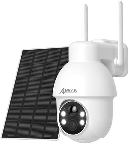 Solar Security Camera Wireless Outdoor: ANRAN 2K WiFi Camera with Adjustable Solar Panel, 360° Panoramic View, Two-Way Audio, PIR Detection, Color Night Vision, 2.4GHz WiFi, Compatible with Alexa