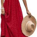 Milumia Women's Summer Smocked Cami Maxi Dress Boho V Neck Spaghetti Strap A Line Flowy Beach Long Sundress M