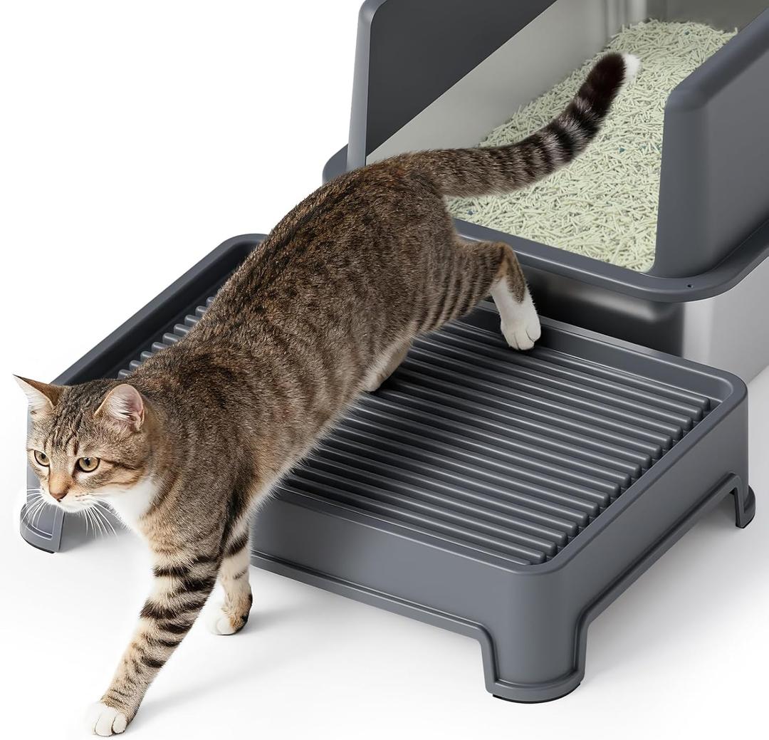 Cat Ramp for Litter Box Elevated Litter Ramp for Cat Litter Boxes, Washable Easy Cleaning Litter Mat with Filter Function Steps Suitable for Small & Elderly Cats(14"x10"x2.5")