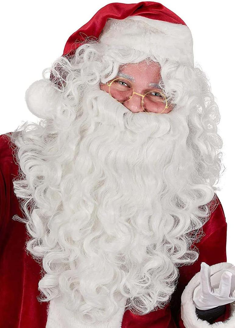 Deluxe Santa Beard and Wig Set - Santa Claus Wig with 23'' Long White Santa Beard, Glasses, Eyebrow and Wig Cap for Christamas Costumes Party Cosplay WIG305