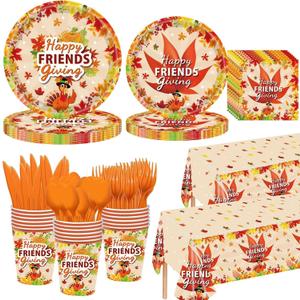 Friendsgiving Plates Napkins Set Friendsgiving Party Decorations Friendsgiving Pumpkin Themed Tableware Kit for Thanksgiving Friendsgiving Party Supplies, Serves 12