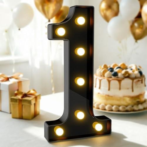 Pooqla 1st Birthday Decorations for Boys Girls, Large 12.6 in Tall Light Up Numbers for Party Decorations Table Backdrop Wall Decor, Big Marquee Number 1 Gift for First Birthday Anniversary Decoration