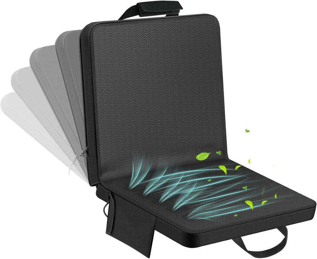Zubebe 1 Pack Cooling Stadium Seats Camping Chair with Fan and USB 3 Level Adjustable, Cooling Seat for Bleachers with Back Support Foldable for Summer Outdoor Sport Event Camp Beach Fishing Portable