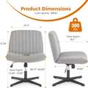 Sweetcrispy Criss Cross Chair Legged, Armless Office Swivel Desk Chairs No Wheels, Vanity Height Adjustable Wide Seat Comfy Cute Computer Task Seating for Home Bedroom, Grey, 25"x26"x32"