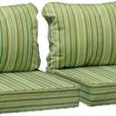 AAAAAcessories Outdoor Seat Cushions for Chairs, Fade-Resistant, Waterproof Patio Furniture Replacement Cushions, 25.5" x 25.5" x 5" + 25.5" x 19", Set of 2, Mossy Forest Stripe