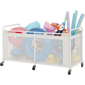 GRANNY SAYS Pool Float Storage Organizer, 290-Gallon Large Pool Storage Bin,35" Pool Toy Storage Cart with Wheels for Floats,Toys and Balls,Mesh Poolside Storage Holder for Swimming Pool,Beige