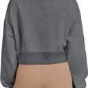 Women's Long Sleeve Round Neck Cropped Sweatshirts Cute Loose Fit Pullover Tops (Gray, S)