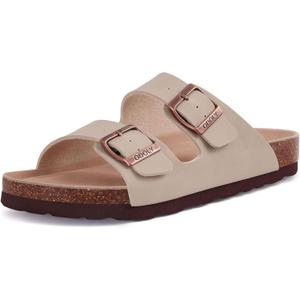 Women's Cork Footbed Slide Sandal, Arch Support Summer Outdoor Sandals with Adjustable Buckle (9, Stone)