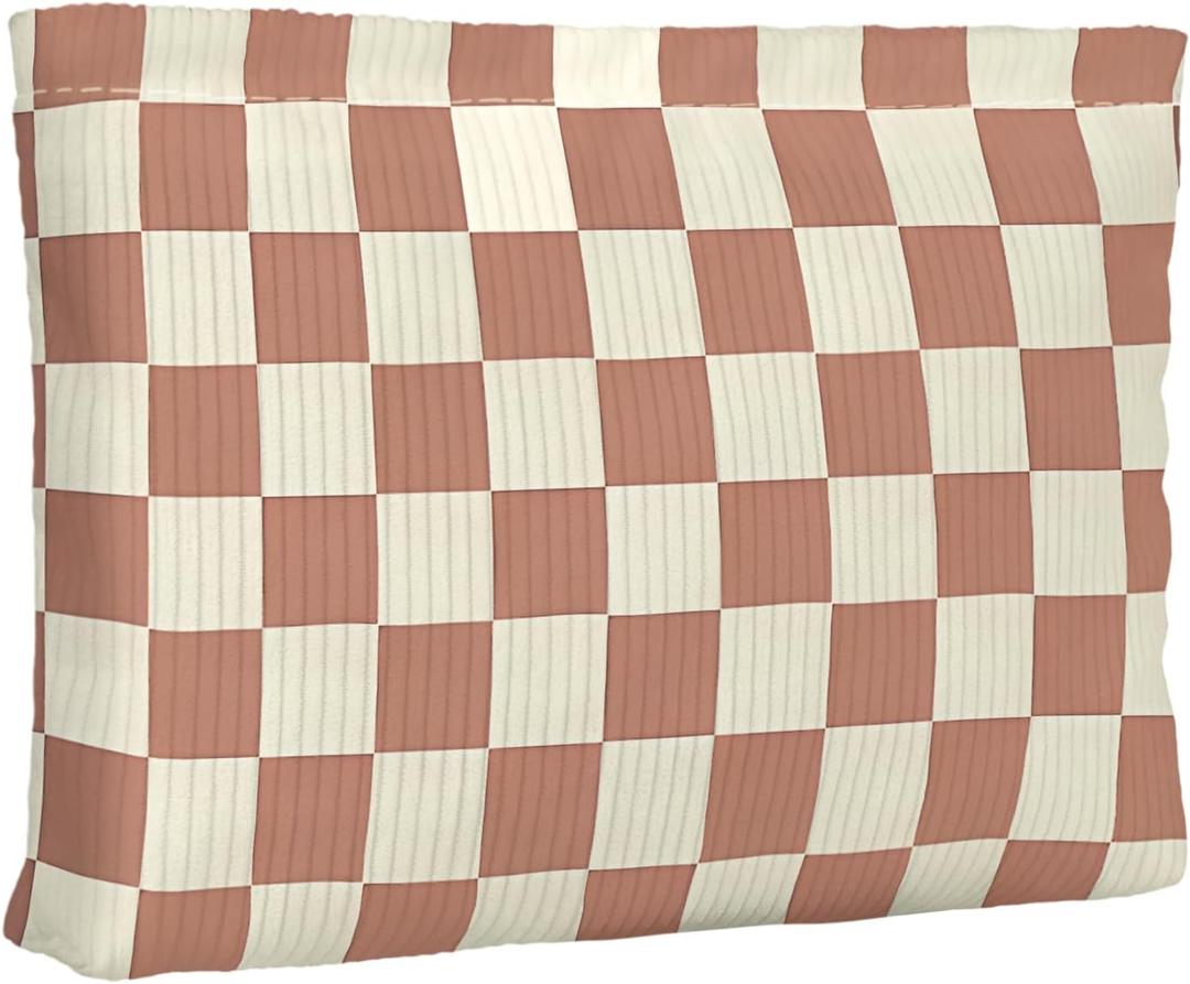 Cute Checkered Makeup Pouch for Women Small Make Up Bag for Zipper Initial Coquette Makeup Cosmetic Bags Pouches for Purse Aesthetic Travel Toiletry, Khaki Brown