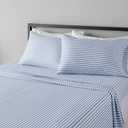 Amazon Basics Lightweight Super Soft Easy Care Microfiber 4 Piece Bed Sheet Set With 14-inch Deep Pockets - Queen, Dusty Blue Pinstripe,Printed