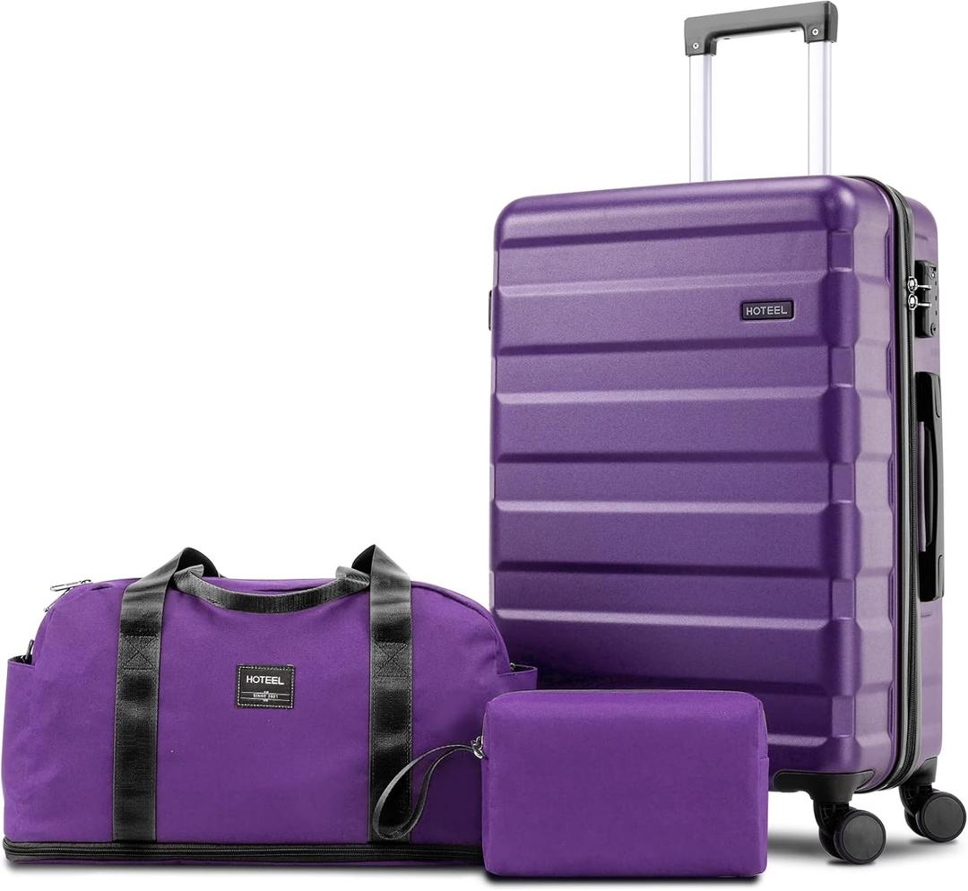 Hoteel Luggage Sets 3 Piece Durable Suitcase Dual-Spinner Wheel TSA Lock, Lightweight Travel Hardshell ABS Carry on Luggage for Men&Women, Royal Purple(20in/DB/TB)